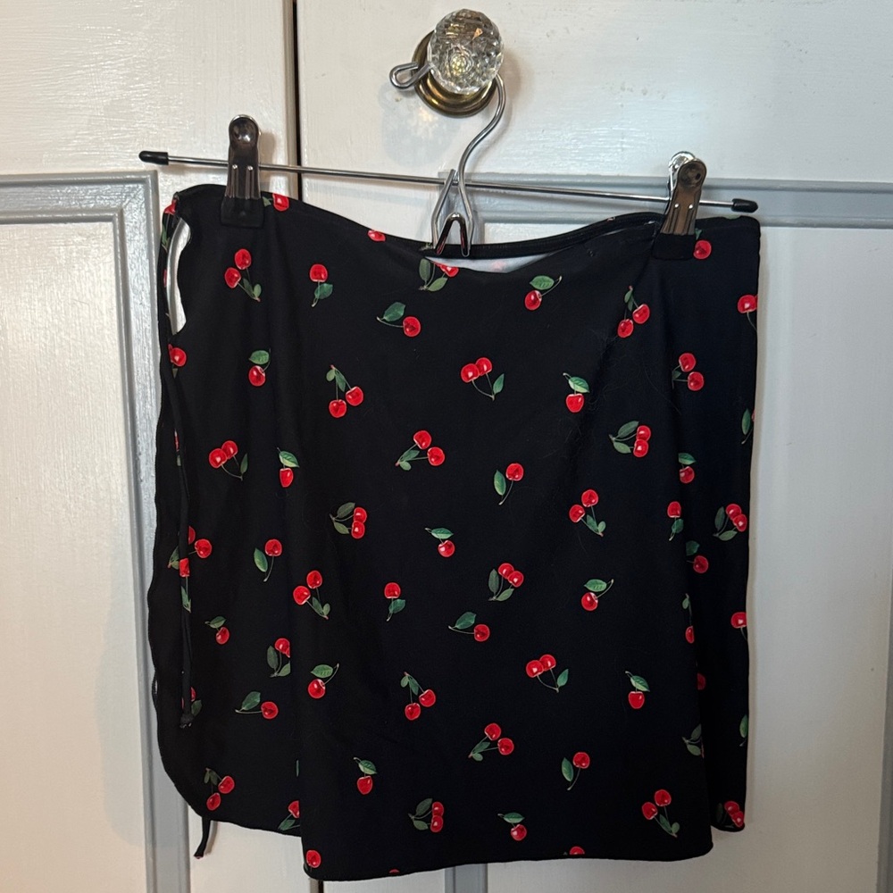 NWT WeWoreWhat Black Swim Cover Up with Cherry Design